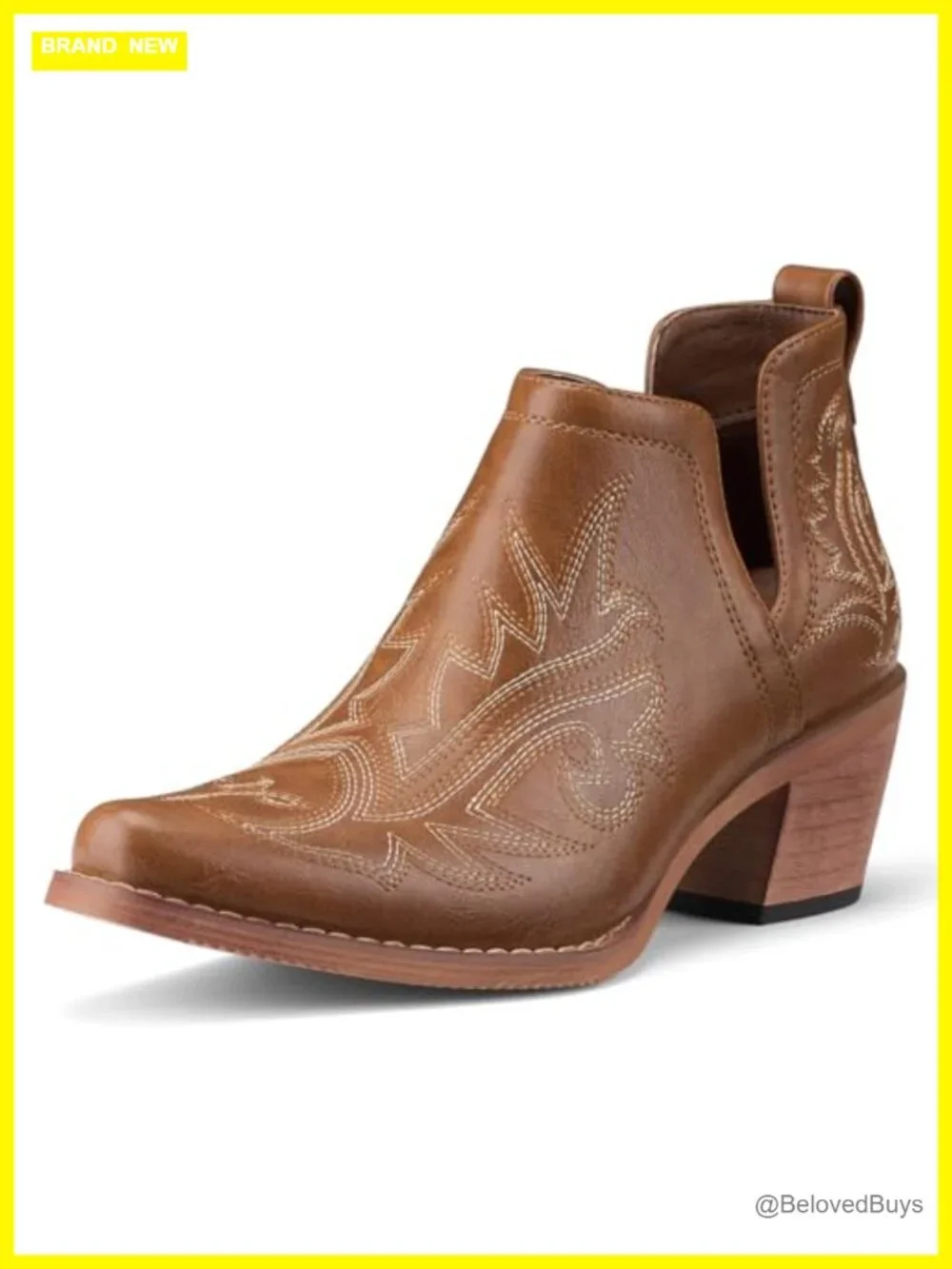 Women's Western Cowboy Ankle Booties - Chunky Stack Heels Square Toe